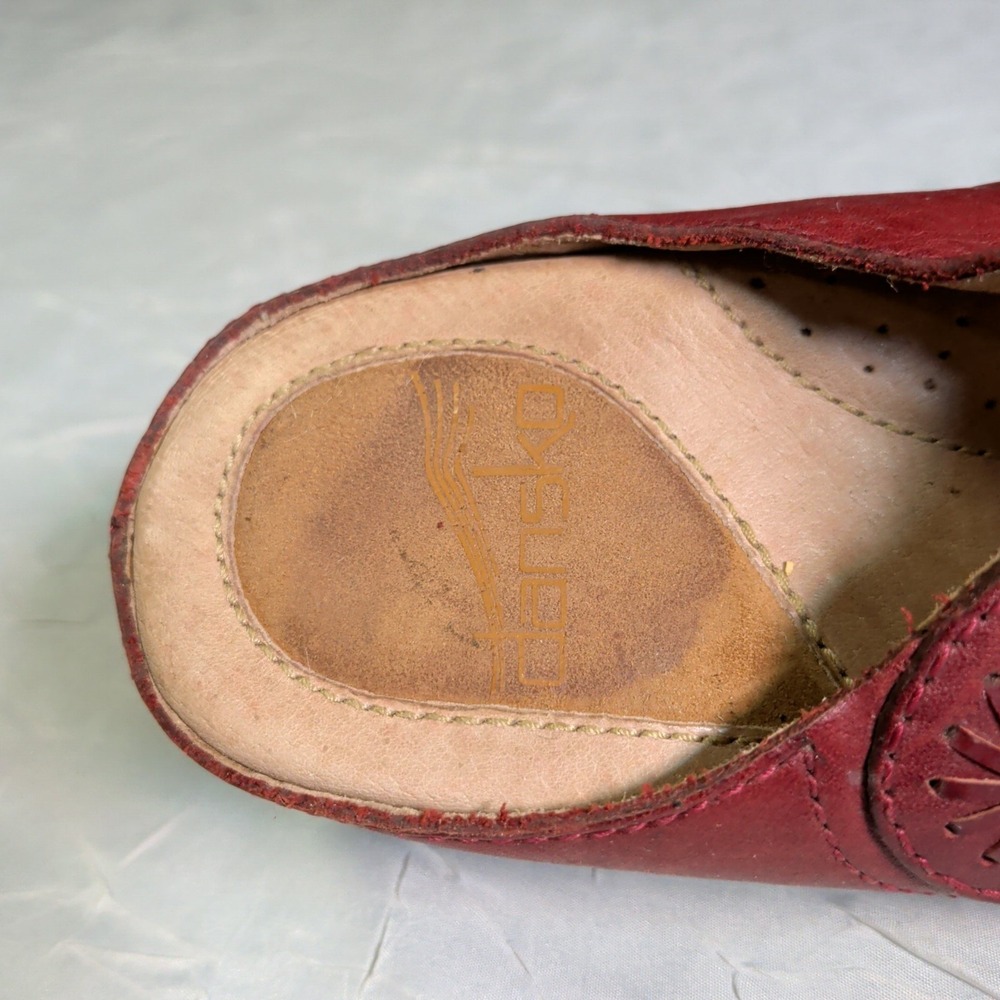 Dansko Mary Jane Clogs Womens Size US 6.5 EU 37 Burgundy Red Leather Shoes Boho - Picture 7 of 8